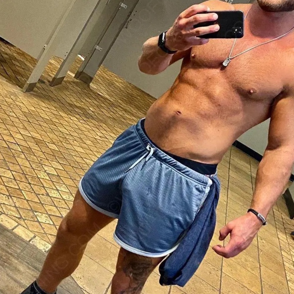 Men's Red/Yellow Athletic Mesh Shorts